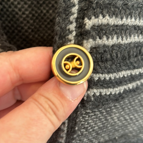 Trina Turk grey merino wool knit sweater with military style button closure. - Picture 4 of 11
